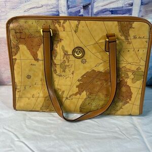 Alviero Martini Brown World Map Laptop Bag